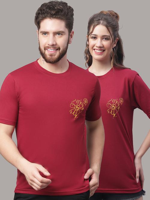 red cotton couple tshirt - 19615075 - Very Small Image - 1