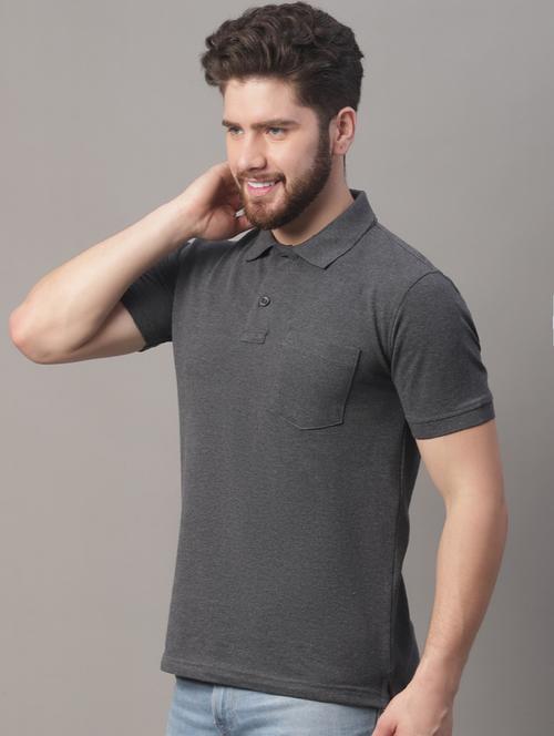 grey solid cotton polo t-shirt - 19615139 - Very Small Image - 1