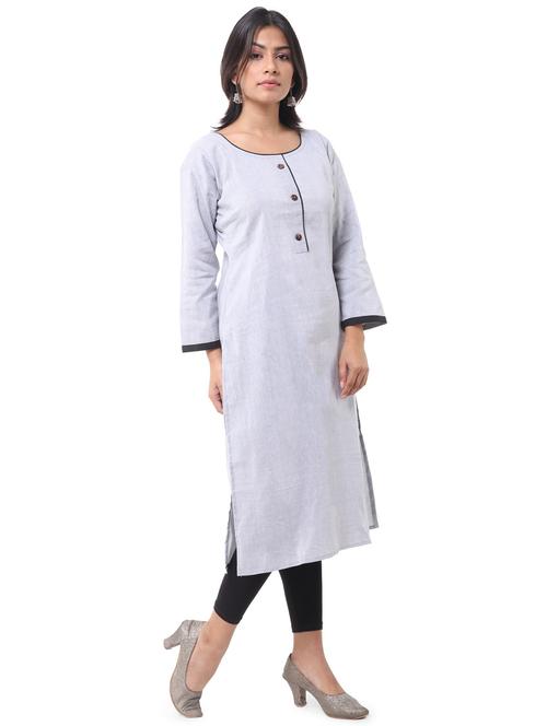 grey cotton blend straight kurta - 19615191 - Very Small Image - 1