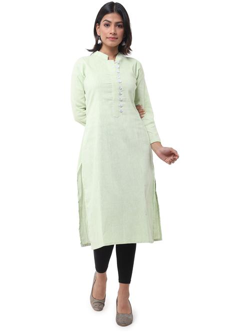light green mandarin neck solid straight kurta - 19615192 - Very Small Image - 1