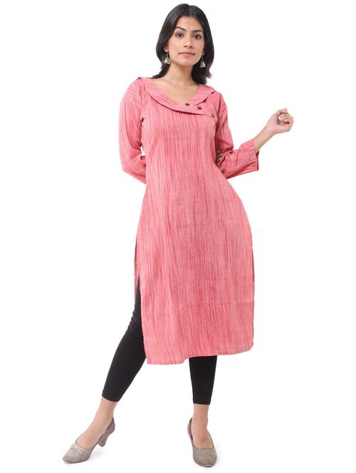 pink cotton blend straight kurta - 19615209 - Very Small Image - 1
