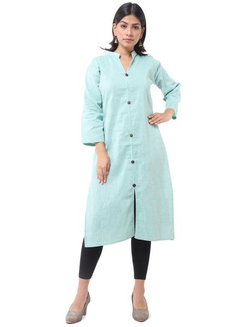 light blue cotton blend solid kurta - 19615221 - Very Small Image - 1