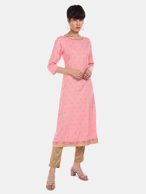 pink cotton straight kurta - 19615482 - Very Small Image - 1