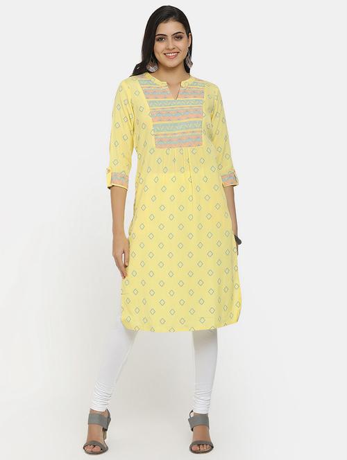 yellow cotton straight kurta - 19615485 - Very Small Image - 1