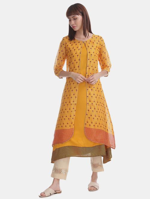 yellow printed a-line kurta - 19615489 - Very Small Image - 1