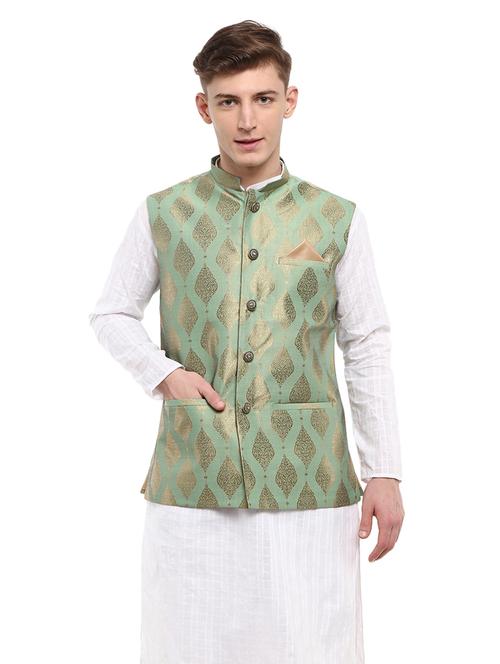 green cotton nehru jacket - 19616229 - Very Small Image - 1