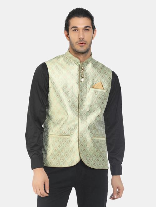 green self design nehru jacket - 19616238 - Very Small Image - 1