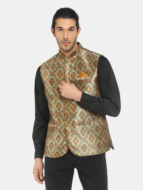 green self design nehru jacket - 19616240 - Very Small Image - 1