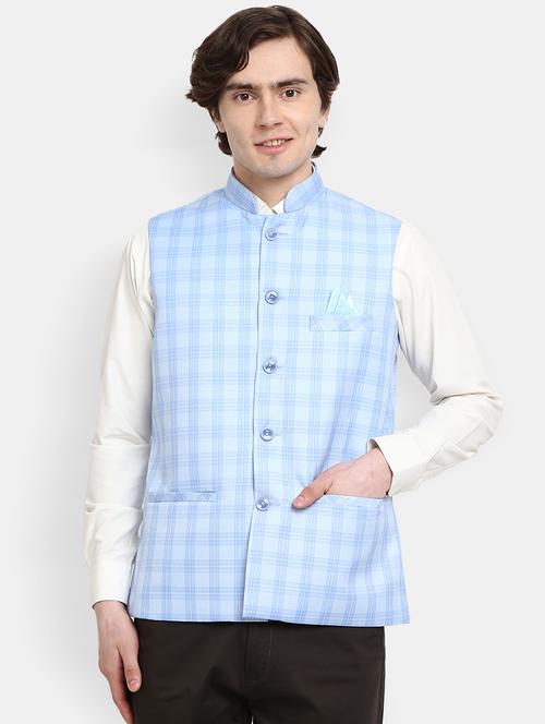 light blue checkered nehru jacket - 19616242 - Very Small Image - 1