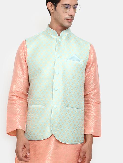 light blue self design nehru jacket - 19616245 - Very Small Image - 1