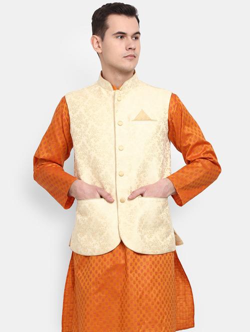 cream self design nehru jacket - 19616262 - Very Small Image - 1