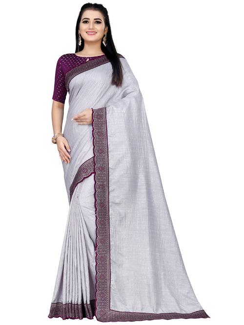 solid bordered saree with blouse - 19616361 - Very Small Image - 1