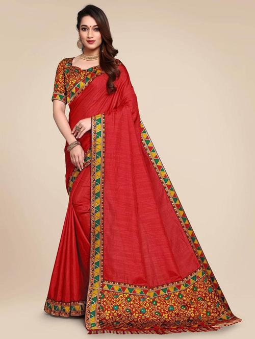solid bordered saree with blouse - 19616405 - Very Small Image - 1