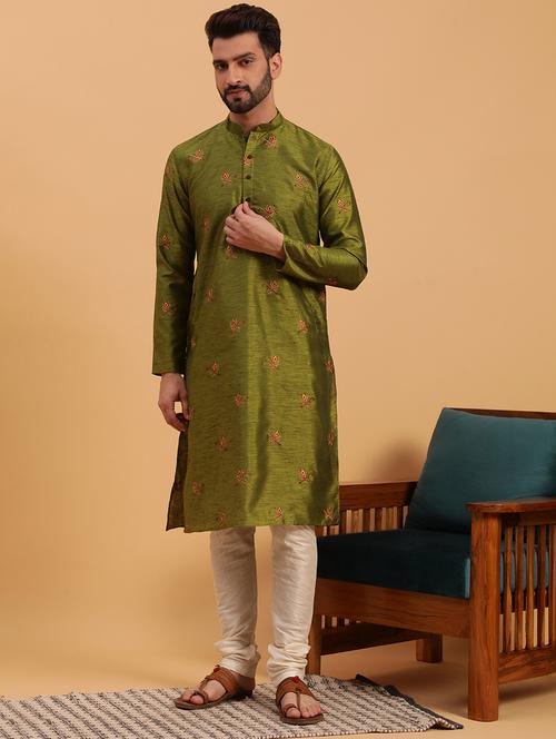 green embroidered kurta pyjama ethnic wear set - 19616498 - Very Small Image - 1