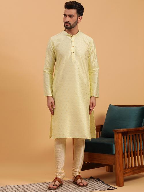 yellow self design kurta pyjama ethnic wear set - 19616499 - Very Small Image - 1