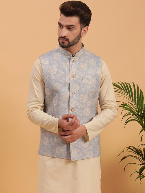 mandarin collar printed nehru jacket - 19616628 - Very Small Image - 1