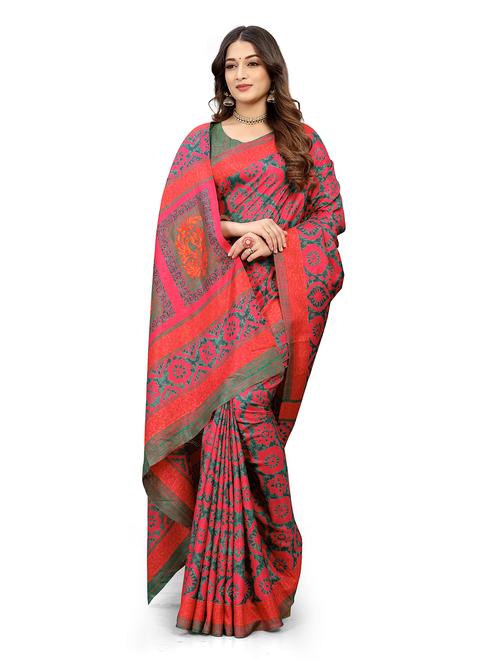 multi coloured self design printed saree with blouse - 19617009 - Very Small Image - 1