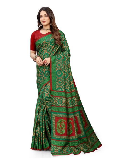 green self design printed saree with blouse - 19617010 - Very Small Image - 1