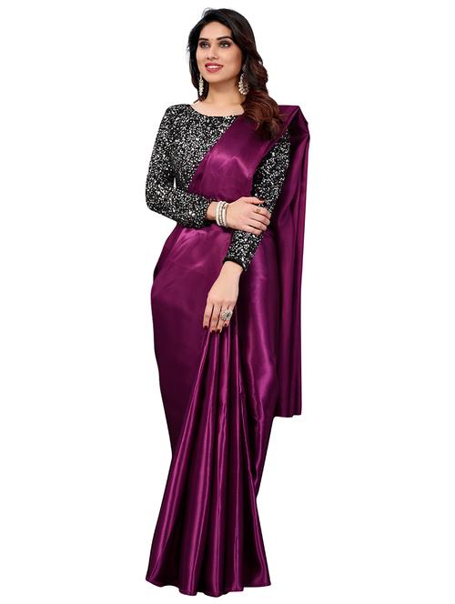 purple solid woven saree with blouse - 19617564 - Very Small Image - 1