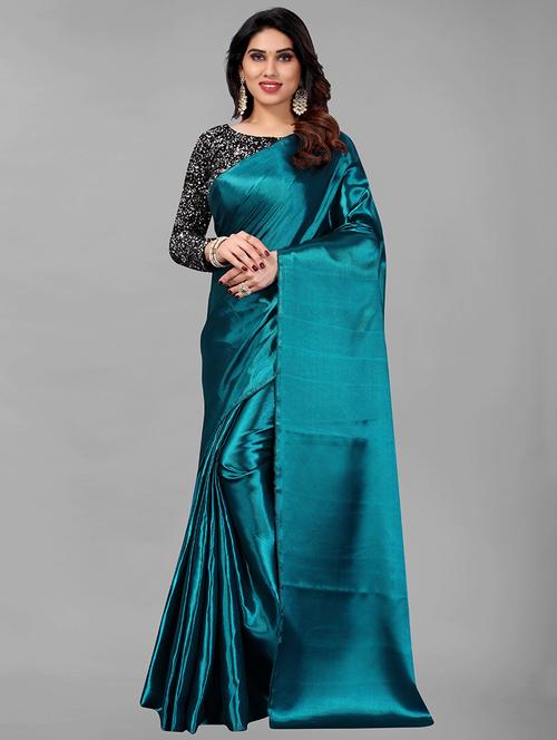 blue solid woven saree - 19617565 - Very Small Image - 1
