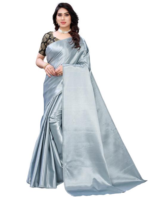 grey solid plain saree with blouse - 19617578 - Very Small Image - 1