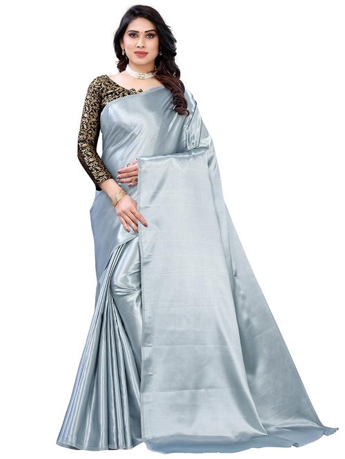 grey solid plain saree with blouse - 19617597 - Very Small Image - 1