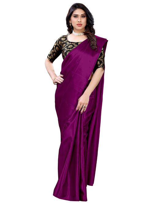 purple solid woven saree with blouse - 19617605 - Very Small Image - 1