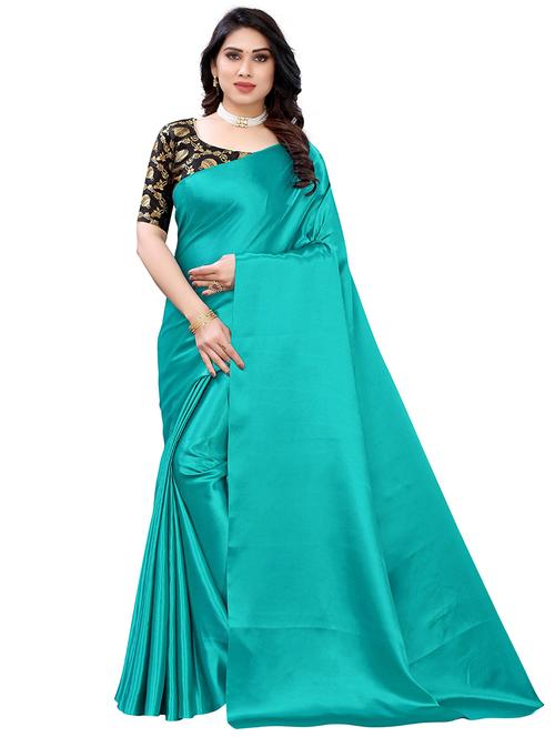 turquoise solid plain saree with blouse - 19617606 - Very Small Image - 1