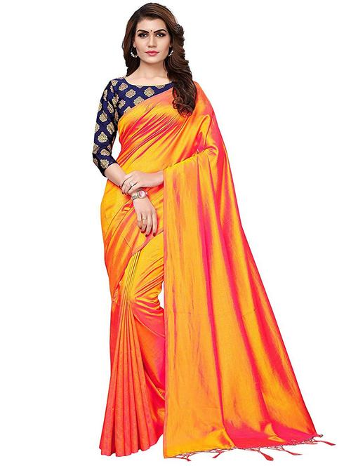 orange solid woven saree with blouse - 19617631 - Very Small Image - 1