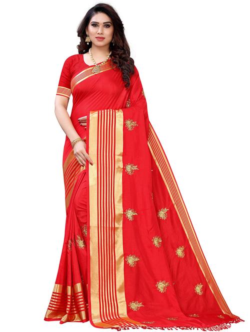 red self design embroidered saree with blouse - 19617632 - Very Small Image - 1