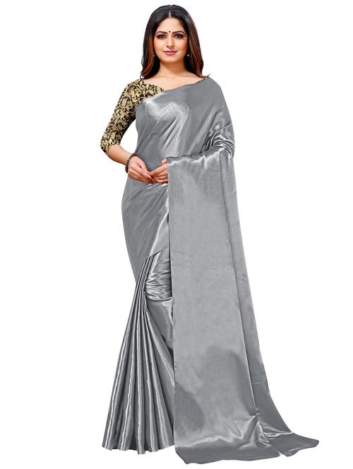 grey solid plain saree with blouse - 19617637 - Very Small Image - 1