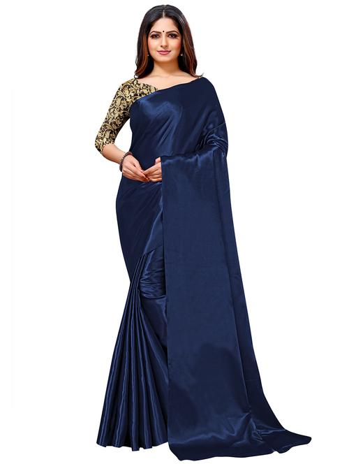 dark blue solid plain saree with blouse - 19617646 - Very Small Image - 1