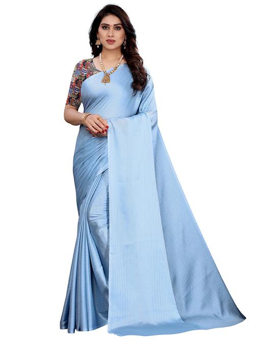 light blue solid plain saree with blouse - 19617657 - Very Small Image - 1