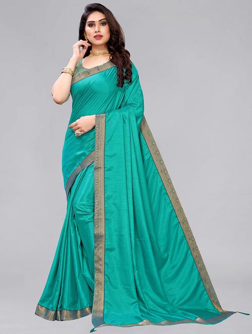 turquoise bordered saree with blouse - 19617670 - Very Small Image - 1