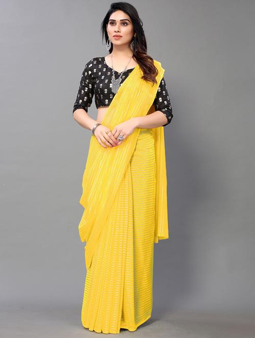 yellow striped saree with blouse - 19617672 - Very Small Image - 1