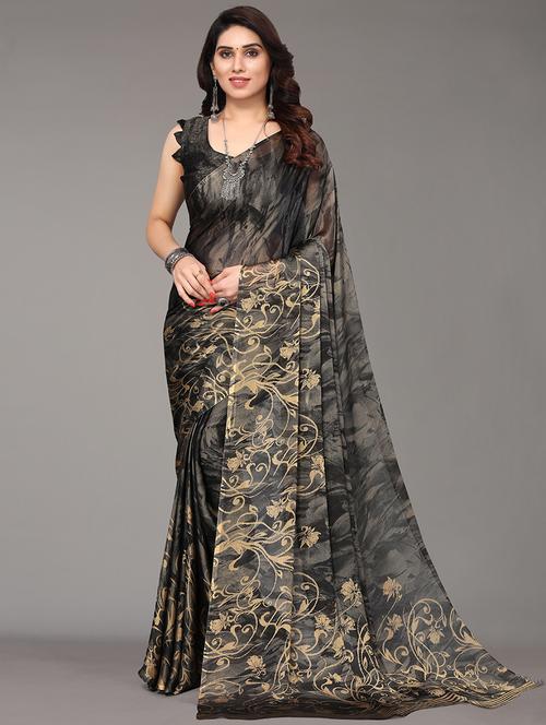 floral printed saree with blouse - 19617692 - Very Small Image - 1