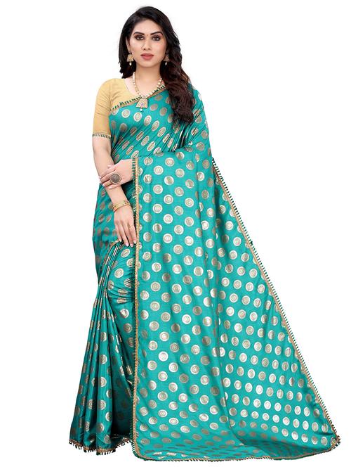 turquoise printed saree with blouse - 19617714 - Very Small Image - 1
