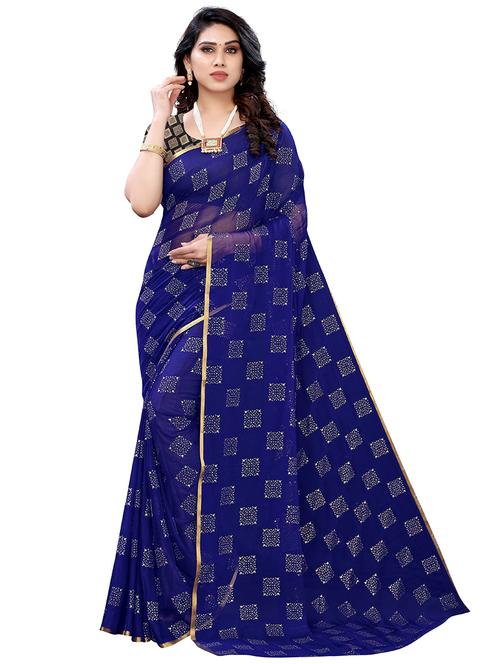 dark blue printed saree with blouse - 19617726 - Very Small Image - 1