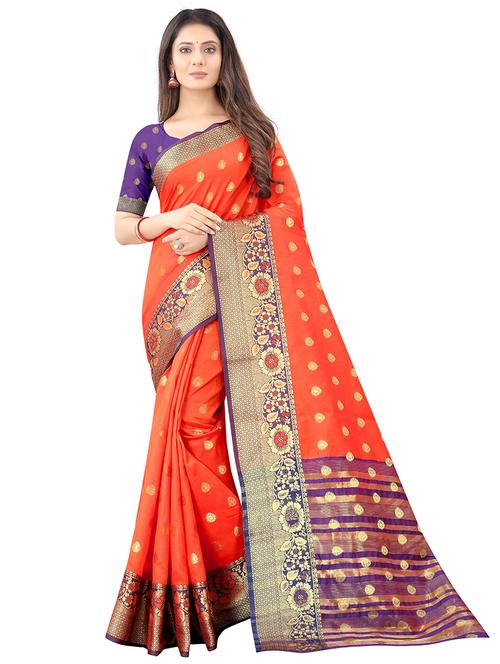 floral woven saree with blouse - 19617761 - Very Small Image - 1