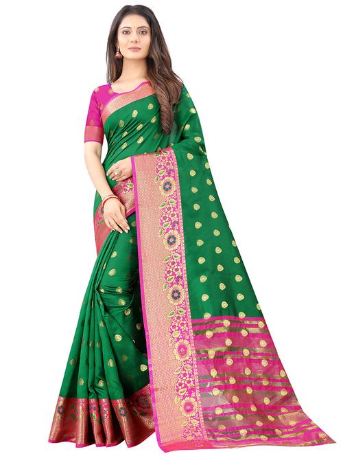 green self design woven saree with blouse - 19617763 - Very Small Image - 1