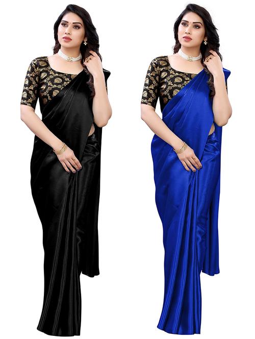 pack of 2 solid woven saree with blouse - 19617793 - Very Small Image - 1