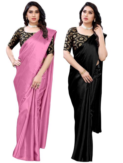 pack of 2 solid plain saree with blouse - 19617798 - Very Small Image - 1