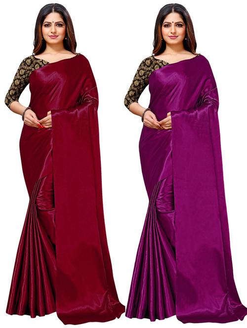 pack of 2 solid plain saree with blouse - 19617799 - Very Small Image - 1