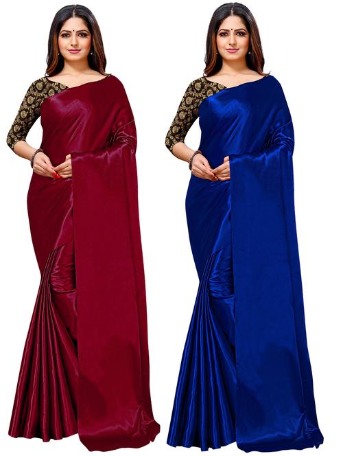 pack of 2 solid plain saree with blouse - 19617801 - Very Small Image - 1