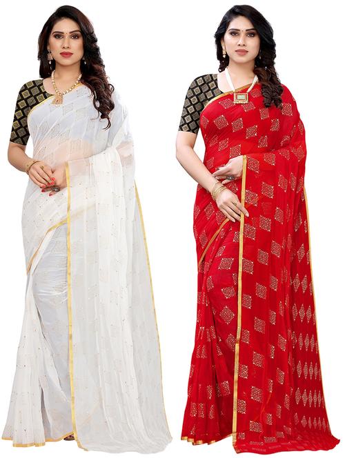 pack of 2 printed saree with blouse - 19617809 - Very Small Image - 1