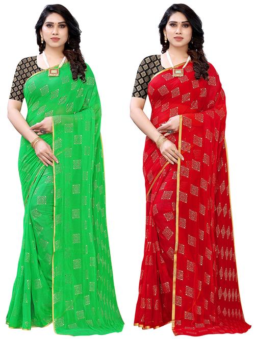 pack of 2 printed woven saree with blouse - 19617813 - Very Small Image - 1