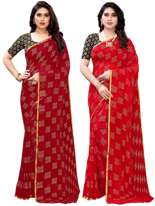 pack of 2 printed woven saree with blouse - 19617816 - Very Small Image - 1