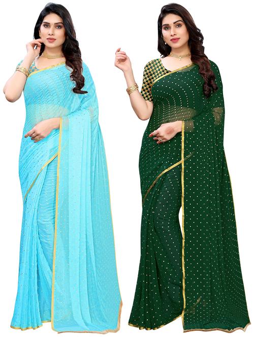 pack of 2 printed sarees with blouse - 19617825 - Very Small Image - 1