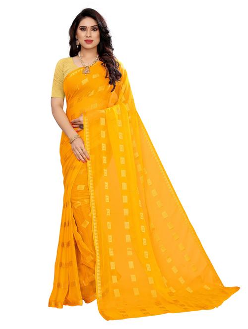 yellow printed woven saree with blouse - 19617839 - Very Small Image - 1