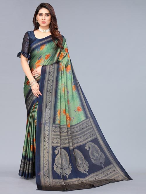 blue printed woven saree - 19617842 - Very Small Image - 1